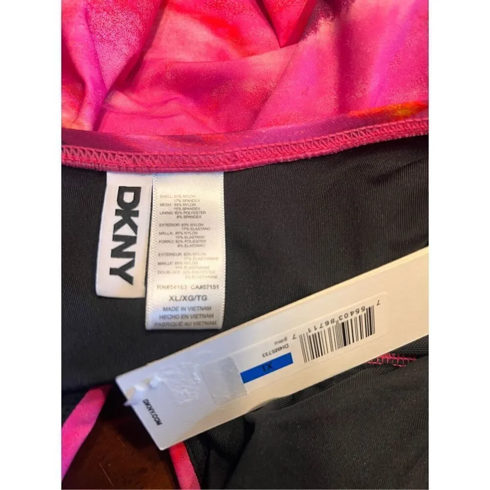 DKNY Womens Size XL Tie Back Halter Style One Piece Swimsuit Pink Black New - Picture 5 of 5